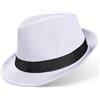 BABEYOND Cappello di Paglia Trilby Fedora per Uomo-1920 Feltro Panama Cappello Breve Tesa Estate cap con Nastro, A-Bianco, Taglia Unica