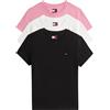 Tommy Jeans Donna T-Shirt Maniche Corte Confezione da 3 con Scollo Rotondo, Multicolore (Black/Ecru/Mystic Pink), XS