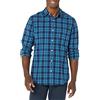Amazon Essentials Camicia in Popeline Elasticizzato A Manica Lunga dalla vestibilità Aderente Uomo, Verde Blu Marino Motivo Scozzese, L