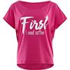 WINSHAPE Damen Ultra Leichtes Modal-kurzarmshirt Mct002 mit weißem „First I Need Coffee" Glitzer-Aufdruck T-Shirt Donna