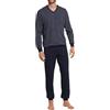 Schiesser Pigiama Lungo con Scollo a V, Blu (Dunkelblau 804), 48D Uomo