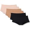 Amazon Essentials Culotte in Microfibra Effetto Pesca Donna, Pacco da 6, Bronzo Lavato/Nero/Petalo Chiaro, 52