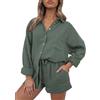 AUTOMET Abiti da 2 pezzi per le donne Lounge Sets pigiama a maniche lunghe button down camicie oversize e pantaloncini tuta autunnale, 01verde militare, M