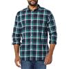 Amazon Essentials Camicia in Popeline Elasticizzato A Manica Lunga dalla vestibilità Aderente Uomo, Verde Scuro Blu Marino Motivo Quadri Medi, L