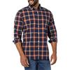 Amazon Essentials Camicia in Popeline Elasticizzato A Manica Lunga dalla vestibilità Aderente Uomo, Blu Marino Rosso Motivo Scozzese, M