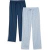 Amazon Essentials Pantaloni Pigiama Lunghi in Popeline di Cotone Elasticizzato Uomo, Confezione da 2, Blu Ghiaccio Fenicotteri/Indaco, XS