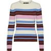 Vero Moda Maglione da Donna Vmchili LS O-Neck a Righe, Betulla/Strisce: Blu Jasper + Mattone Rosso + Fucsia Rosa, S
