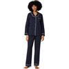 Amazon Essentials Pigiama in popeline di cotone elasticizzato, camicia a maniche lunghe con bottoni e pantaloni Donna, Navy Avorio Dot, L