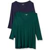 Amazon Essentials T-Shirt Swing con Maniche a 3/4 e Scollo a v (Taglie Forti Disponibili) Donna, Pacco da 2