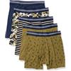 Amazon Essentials Boxer Aderenti in Cotone Traspirante, Senza Etichette Uomo, Confezione da 5, Blu Scuro/Guerrieri/Mimetica/Nero Bianco Righe/Verde Militare, S