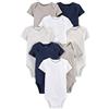 Simple Joys by Carter's Neutral Short-Sleeve Bodysuit Body, Blu Marino Puntinato/Bianco/Avena, 0 Mesi (Pacco da 8) Unisex-Bimbi