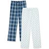 Amazon Essentials Pantaloni Pigiama Lunghi in Popeline di Cotone Elasticizzato Uomo, Confezione da 2, Blu Marino Motivo Scozzese, XXL