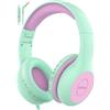 EarFun Cuffie Bambini Cablate con Microfono, 85/94dB Volume Limited, Funzione di Condivisione, Cuffie Over-Ear Pieghevoli e Regolabili con Jack 3.5mm per Scuola/Viaggio, Verde-Viola