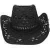 Monetais Cappelli da Cowboy Occidentali Estivi all'aperto Cappello di Paglia Intrecciato a Mano Berretto da Spiaggia Traspirante Cappello da Sole Jazz per Uomo Donna da Cowboy di Paglia Nero