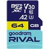 GOODRAM RIVAL M2AA, scheda MicroSDXC da 64 GB, classe V30, compatibile A2, UHS-I U3, con adattatore (codice prodotto: GGSM2AA-0640R12)