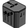 Technaxx Adattatore da Viaggio TX-358 - Adattatore Universale per USA, UK, Australia & UE, con USB-A e USB-C (12W), 100-250V/10A, fino a 2500W, compatto e leggero, interruttore di sicurezza
