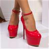 👠 Décolleté Donna Tacco 16 cm Platform Vernice con Cinturino Rosa Nero Rosso
