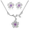 Uloveido - Completo collana e orecchini a forma di fiori di ciliegio Sakura, DT340 e placcato platinum, colore: Purple, cod. DT340-Purple