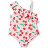 Amazon Essentials Costume da Bagno Intero da Bambina Asimmetrico con Volant, Rosa Pomodoro Rosso Fragole, XL