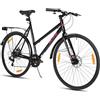 HH HILAND HILAND Bicicletta da Corsa 28 Pollici Uomo Donna, Bici da Città 700C con Telaio in Alluminio Leggero, Cambio a 7 Velocità, Freni a Disco Meccanici, Urban Bike per Pendolarismo, Rosa