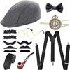 Aikooyc Accessori Uomo Abbigliamento Anni 20 1920s Accessori Carnevale Costume Uomo Anno 20 con Cappello Barbe Cravatta Spalline Fiocco Orologio Da Tasca Occhiali