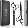 CIICII, set professionale di forbici per parrucchiere (forbice da taglio da 6,7 pollici e forbice di smerlatura) per taglio, rifinitura e cura di capelli, barba, per uomini, donne, animali domestici e famiglie, ideale per parrucchieri (colore nero)