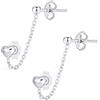 Bling Jewelry Amore doppio trafitto Mini cuore cartilagine orecchio lobo elica catena e palla orecchini per le donne .925 Sterling Silver