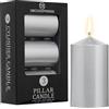 DECO EXPRESS Candele Decorative, Pacco da 3, Durata di Combustione di 30 Ore, Senza Profumo Vari Colori (Argento - Confezione da 3)