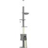 PawHut Albero per Gatti da Pavimento a Soffitto Altezza Regolabile 220-240cm con Amaca Piattaforme a Fiore Tana Rampa Pallina Grigio Chiaro | Aosom Italy