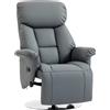 HOMCOM Poltrona Relax Girevole Reclinabile 130° con Poggiapiedi, Braccioli Svasati, in Finta Pelle, Grigio | Aosom Italy