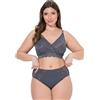 Ulla Popken Slip Midi con Inserto di Pizzo, Bordi Decorativi Grigio Scuro 46+ 848693102-46+