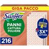 Swiffer Panni Cattura Polvere, 216 Panni Microfibra Dry, Cattura Polvere e Sporco, Ottimo per Tutti i Tipi di Pavimenti e per i Peli di Animali, Giga Formato