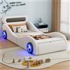 DACHETOU letto imbottito, letto a forma di auto, bianco 90x200cm, letto singolo, letto per bambini, letto per ragazzi, letto imbottito a forma di auto con ruote luminose e vano contenitore, PU, senza