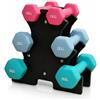 Relaxdays Set manubri, 3 paia; 1-3 kg, ghisa rivestita, antiscivolo, con supporto, multicolore