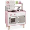 Janod - Cucina Giocattolo in Legno Macaron - con Frigo e Forno a Microonde - con Suoni - Imitazione e Sviluppo - 5 Accessori Inclusi - A Partire dai 3 Anni, J06567, Rosa e Bianco