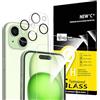 NEW'C 4 Pezzi, 2 x Pellicola Vetro Temperato per iPhone 15 (6,1) e 2 x Pellicola Vetro Protettiva Fotocamera Posteriore per iPhone 15 (6,1)-Ultra Resistente - Vetro Durezza 9H