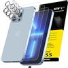 NEW'C 3 x Pellicola Vetro Temperato per iPhone 13 Pro (6,1 Pollici) e 3 x Pellicola Vetro Protettiva Fotocamera Posteriore +Tappo Antipolvere - Vetro Durezza 9H - Ultra resistente - Trasparente HD