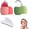 OIXEYA 2 Pezzi Ghiaccio Viso + Gua Sha a Cuore, Set Cubetti di Ghiaccio per Massaggio Rullo Viso, Riduzione Pori e Rilassamento della Pelle, Silicone