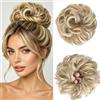CENCERY Chignon spettinato da donna, extension per chignon ricci e ondulati, extension sintetiche con clip per chignon spettinato con artiglio per coda di cavallo (Grigio dorato)