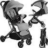 tectake® Passeggino Pieghevole, Passeggino Leggero con Cintura a 5 Punti Regolabile, Freno a Pedale, Tettuccio Pieghevole con Finestra, Protezione Raggi UV, Passeggino Bambini da 0 a 3 Anni - Grigio