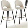 tectake® Sgabello da bar con schienale in velluto, set da 2 sgabelli, sgabello imbottito, gambe in acciaio, poggiapiedi regolabile, piedini antiscivolo, ideale per cucina e bar - Grigio Chiaro/Nero