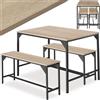 tectake® Salottino Bolton, Set da Pranzo Industriale, 1 Tavolo 2 Panche, Facile da Pulire, Regolabile, Robusto Telaio in Acciaio, Effetto Legno, Salotto - Industriale Legno Chiaro, Rovere Sonoma