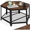 tectake® Tavolino Salotto 86,5x75x46,5cm, Tavolino salotto o Divano con Ripiano in Rete, Forma Esagonale e Design Moderno, Telaio in Acciaio, Ideale Soggiorno, Casa, Ufficio - Legno Industriale Scuro