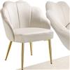 tectake® Poltrona Cocktail Imbottita in Velluto, Sedia Design Conchiglia con Seduta Ampia e Braccioli, Sedia Cucina Poltroncina con Gambe in Acciaio, Sedia da Pranzo Antiscivolo - Crema/Oro