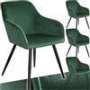 tectake® Set 4 Sedie Sala da Pranzo Effetto Velluto, Sedie Soggiorno con Morbida Imbottitura, Seduta Ergonomica, Poltrone Velluto Versatili, Sedie Design Moderno - Verde Scuro/Nero