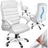 tectake®, Sedia Ufficio Elegante e Confortevole, Design a Onde, Poltrona Doppia Imbottitura, Altezza Regolabile, Girevole 360°, Sedia Scrivania Ergonomica - Bianco