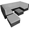 tectake® Set di Salottino in Rattan Venezia, 6 Sedili 1 Sgabello 1 Tavolino con Piano, Resistente alle Intemperie, Viti in Acciaio Inox, Mobili d Arredo, Giardino, Esterno - Nero/Grigio