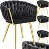tectake® Set di 4 Sedie da Pranzo con Braccioli, Sedie Soggiorno in Velluto Extra Fine, Design Elegante a Nodo, Poltrone Velluto con Morbida Imbottitura, Sedie per Sala da Pranzo Versatili - Nero/Oro