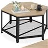 tectake® Tavolino Salotto 86,5x75x46,5cm, Tavolino salotto o Divano con Ripiano in Rete, Forma Esagonale e Design Moderno, Telaio in Acciaio, Ideale Soggiorno, Casa, Ufficio - Legno Industriale Chiaro