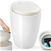 tectake® Sgabello per Bagno e Contenitore Lavanderia, Plastica ABS, Cuscino Rimovibile in Pelle Sintetica, Capacità 18L, Max 150kg, Ø36x51cm, Ultraleggero - Bianco/Bianco